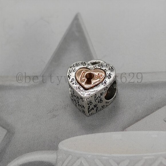 Pandora Two-tone Padlock Splittable Heart Charm - Picture 5 of 8